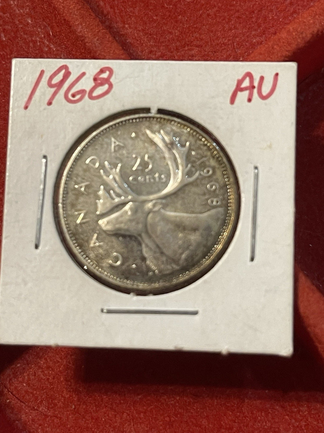 1968 Canada Silver 25 Cents – Caribou – .800 Silver – AU Condition