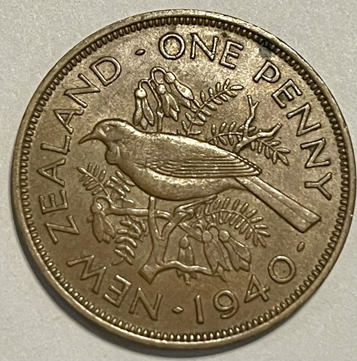1940 New Zealand One Penny George VI Bronze Tui Bird Coin KM#13