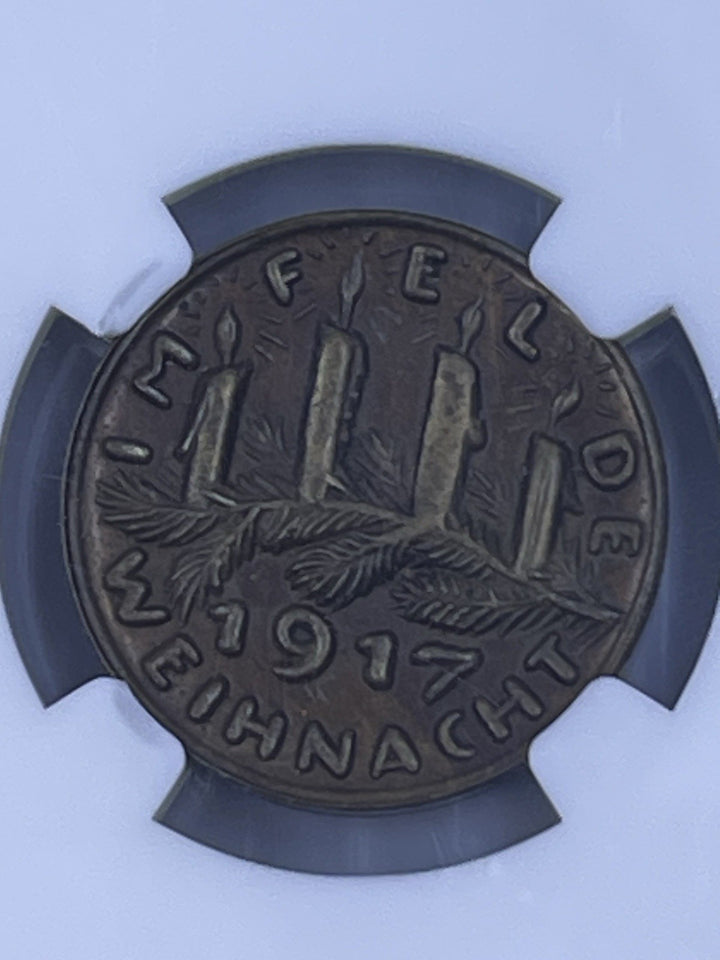 1917 Karl Goetz K - 249 Christmas On the Front- NGC 62 Satirical Medal