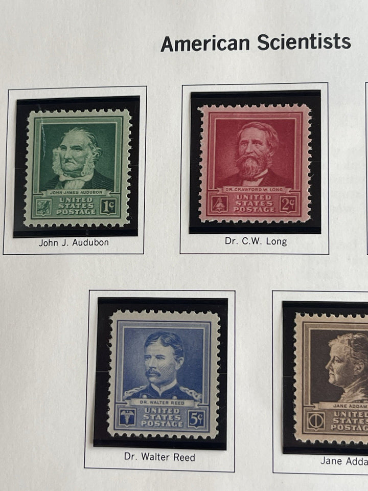 Famous American Series 1940 Science Sheet Block Set US Commemorative Stamps Page