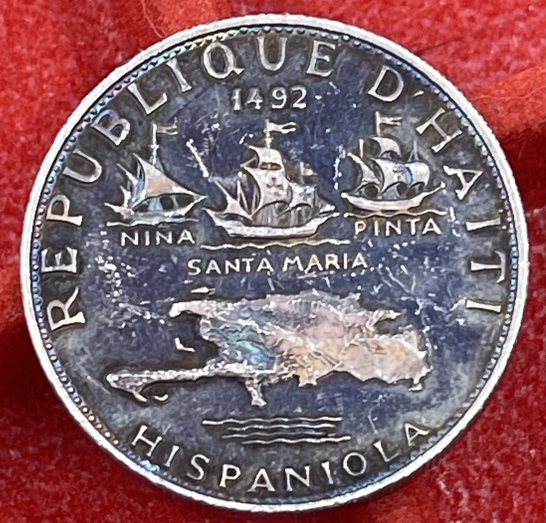 SILVER - WORLD Coin - 1968 Haiti 5 Gourdes - World Silver Coin Rainbow Toner