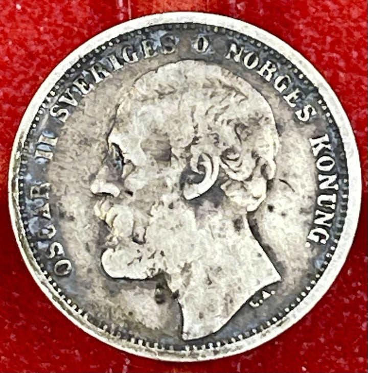1876 Sweden 1 Krona Silver Oscar II KM7411876 Sweden 1 Krona Silver Oscar II