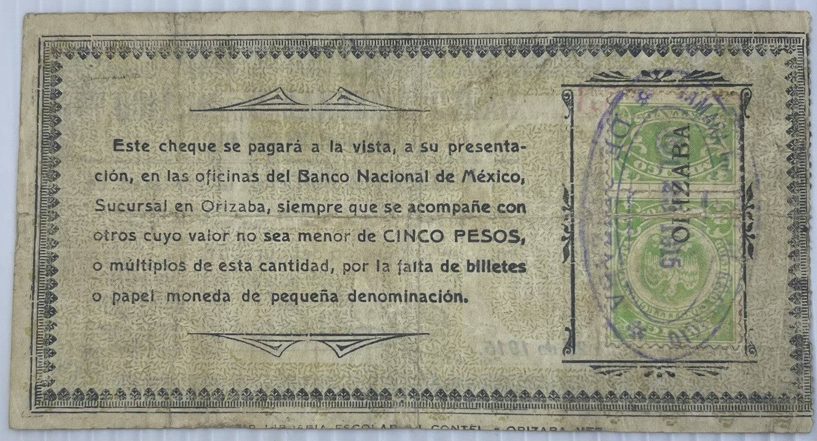 Revolutionary - Banco Nacional de Mexico 1915 50 Centavos M4056