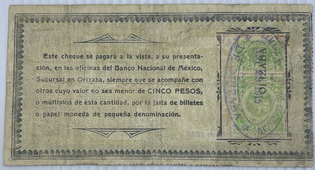 Revolutionary - Banco Nacional de Mexico 1915 50 Centavos M4056