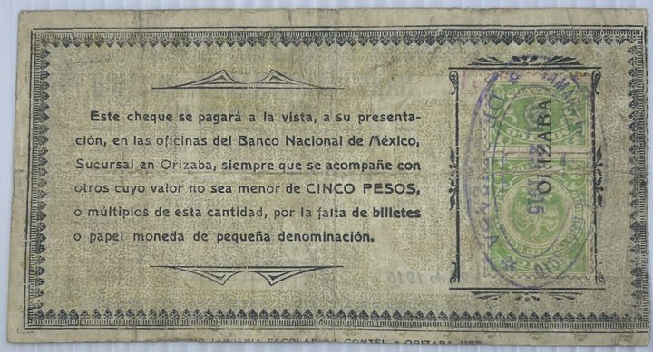 Revolutionary - Banco Nacional de Mexico 1915 50 Centavos M4056
