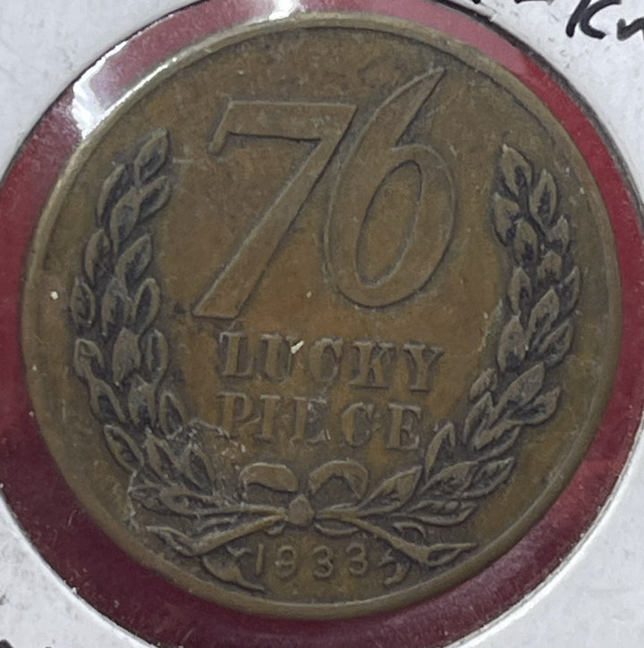 1933 Lucky Anti-Knock of 76 Pocket Piece Token Approx. 1" Good Luck Vintage Coin