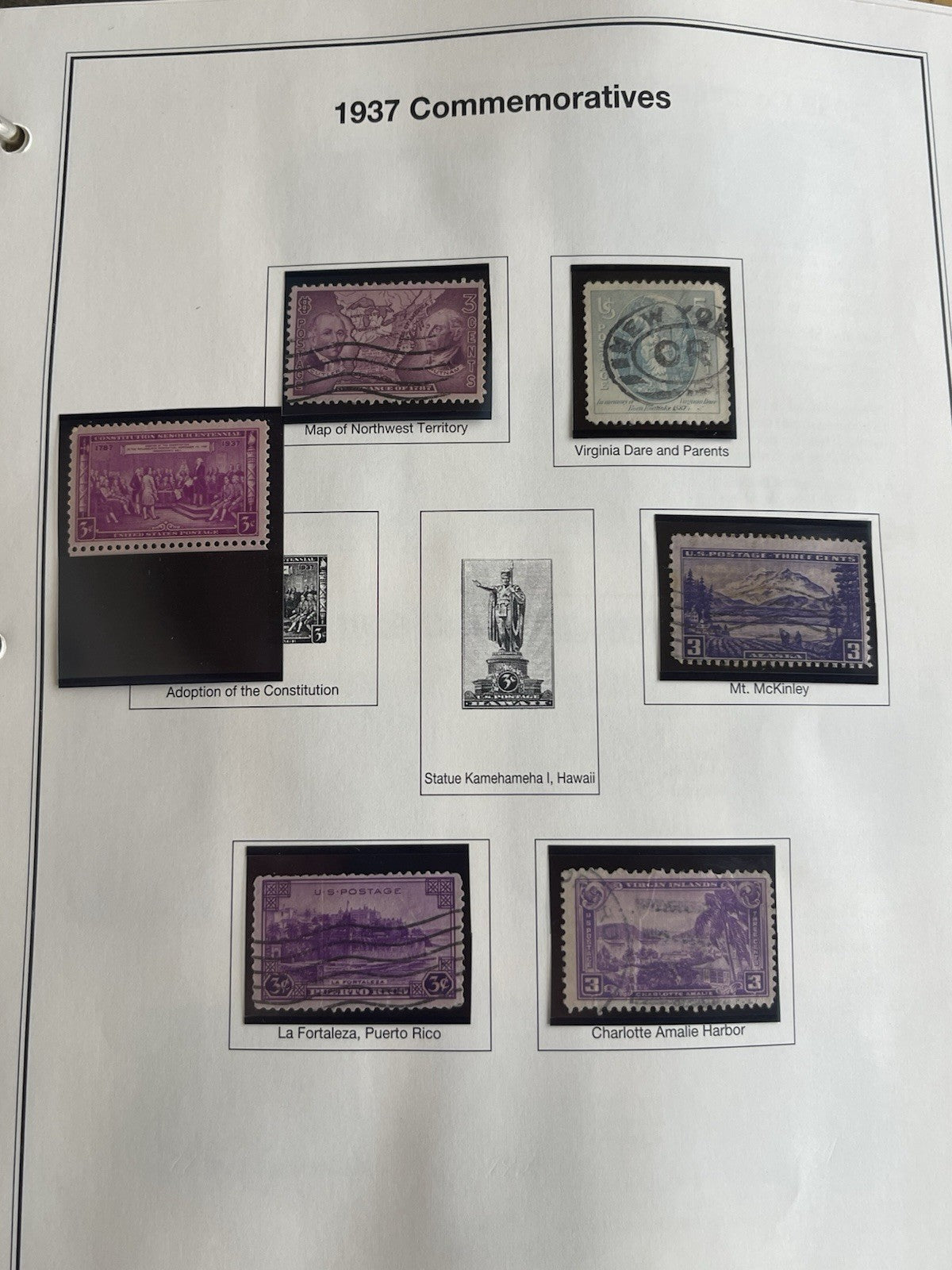 1937 Commemorative Collectable United States Postage Stamps 7 Stamps