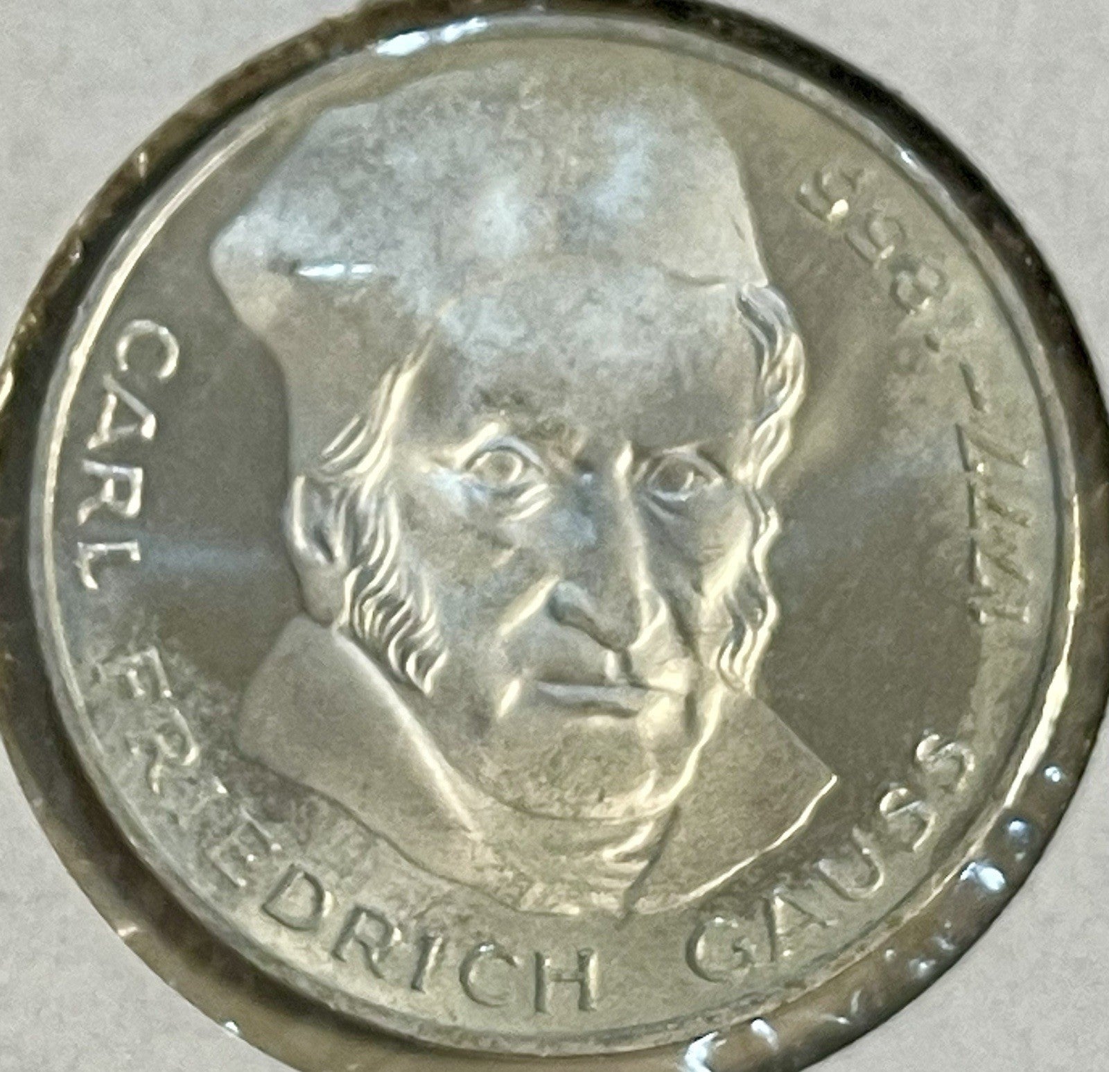 Germany 1977-J 5 Deutsche Marks. KM145.  Silver. Gauss Commemorative.