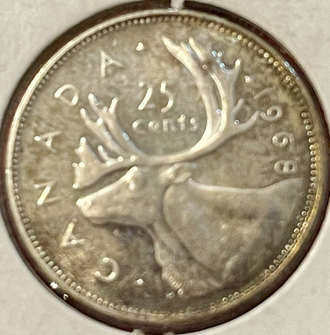 1968 Canada Silver 25 Cents – Caribou – .800 Silver – AU Condition