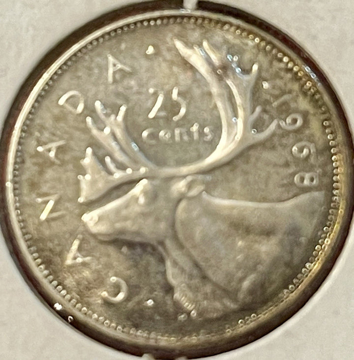 1968 Canada Silver 25 Cents – Caribou – .800 Silver – AU Condition