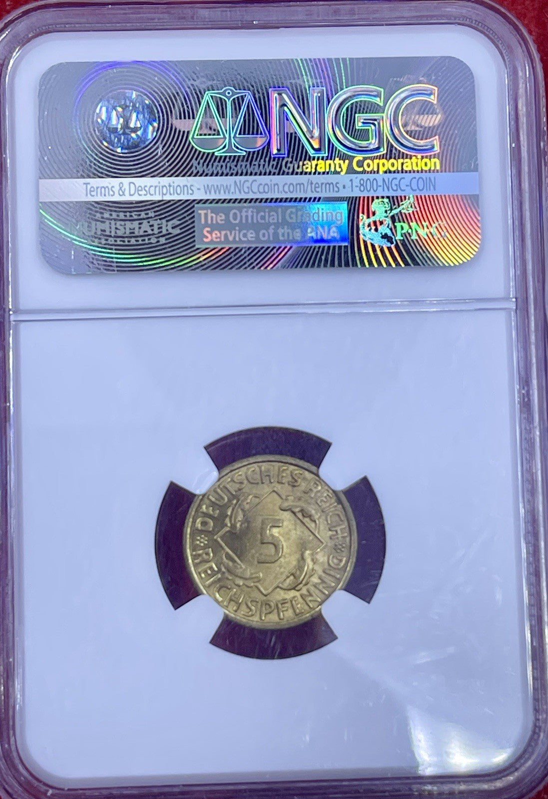 Weimar 5 Pfennig 1936-A J.316 NGC MS64 Germany Coin