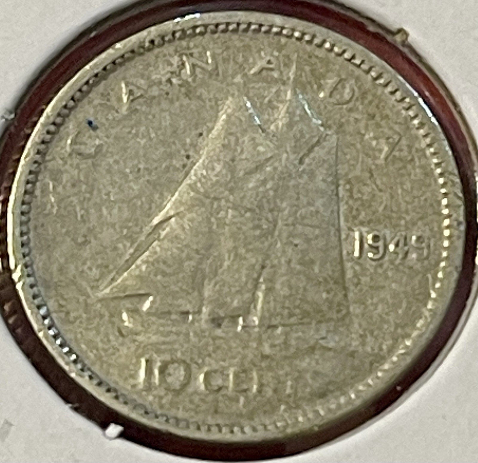 1949 Canada King George VI  10 Cents 2.33g 800 Silver Coin KM 43