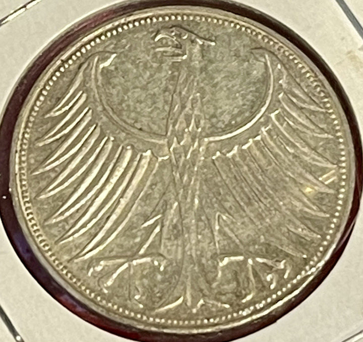 GERMANY 1958-G 5 MARK SILVER - KM# 112.1 - Silver Coin