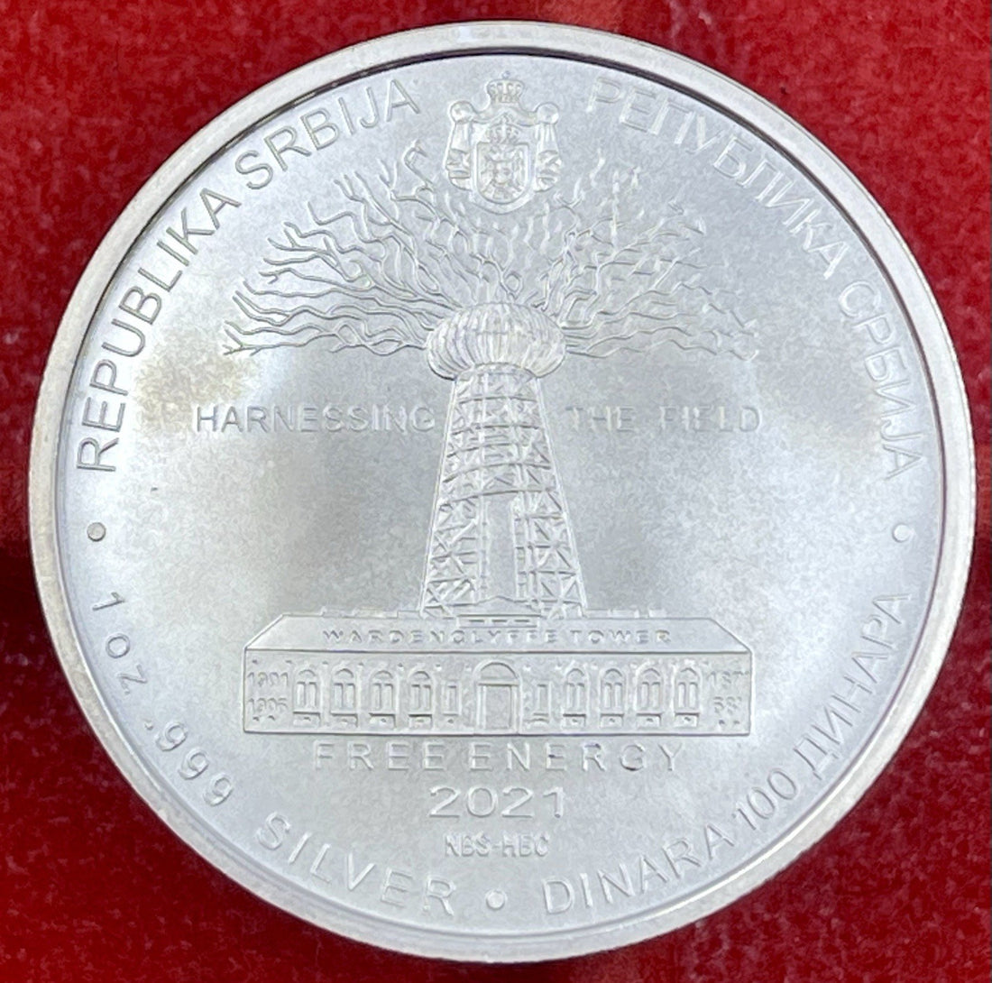 Better Date - 2021 Serbia 100 Dinara - 1 Oz Nikola Tesla World Coin- Silver *019