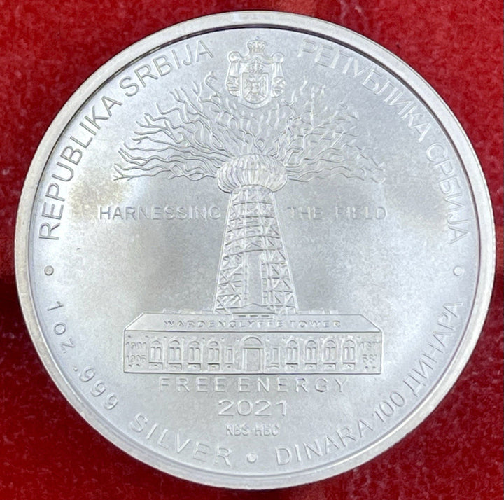 Better Date - 2021 Serbia 100 Dinara - 1 Oz Nikola Tesla World Coin- Silver *019