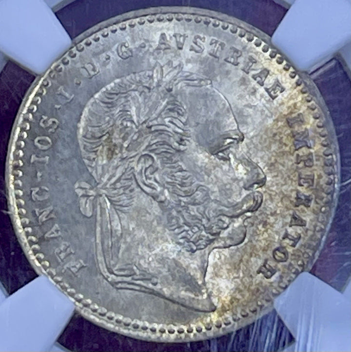 AUSTRIA , SILVER 20 KREUZER 1868 - NGC MS 64 , RAREK