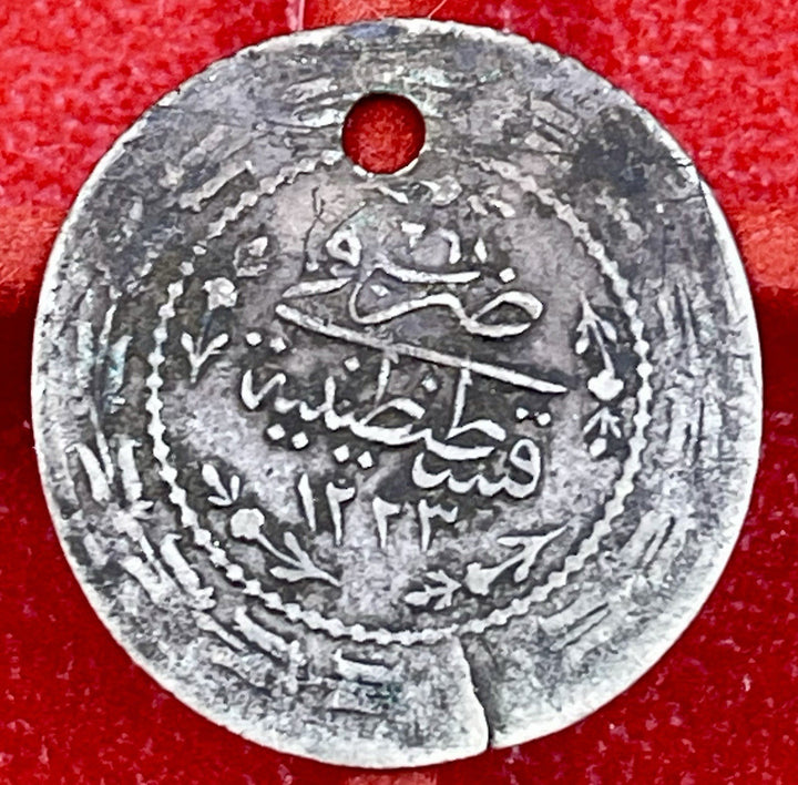 1808 (AH1223) Ottoman Empire 1½ Kurush Silver – Mahmud II Holed Coin1808