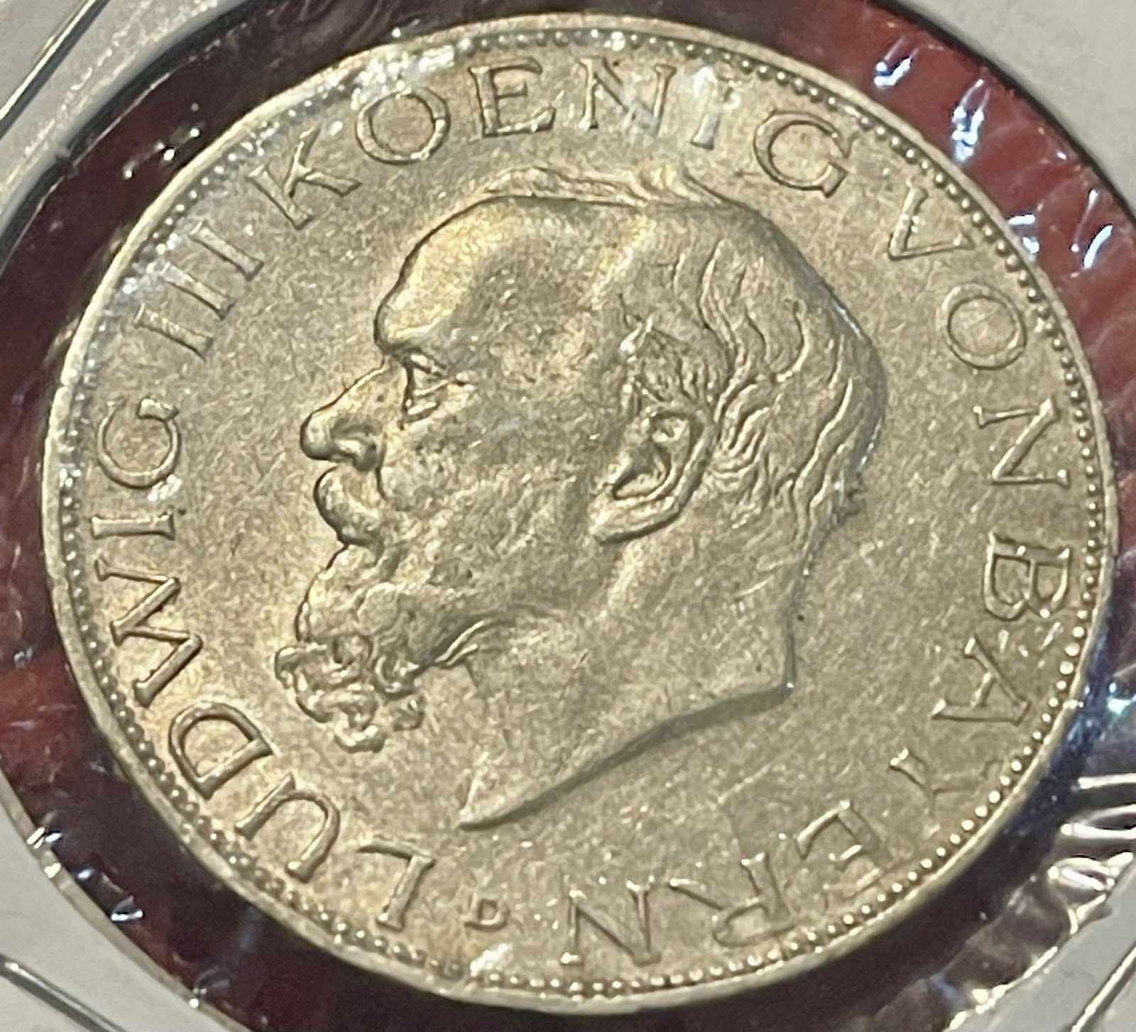 BAVARIA - FANTASTIC HISTORICAL LUDWIG III SILVER THREE (3)MARK, 1914 D, KM# 1005
