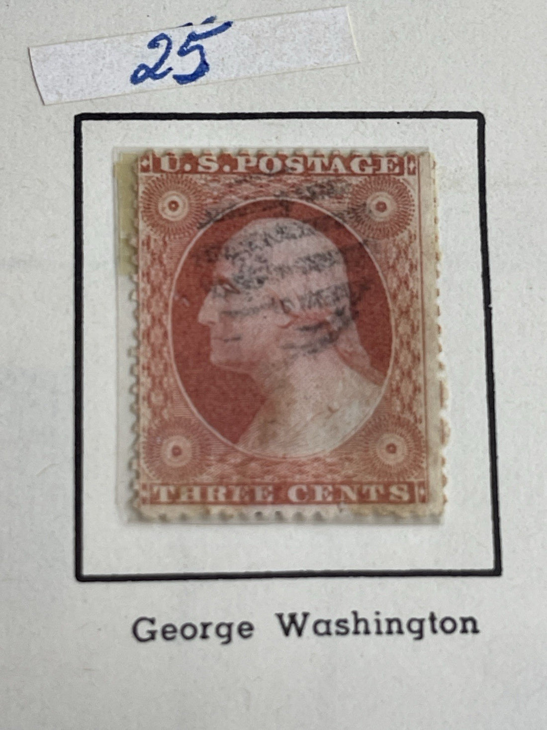 US 1857 #26 George Washington 3c Red Type III F-VF Grid Cancel Used