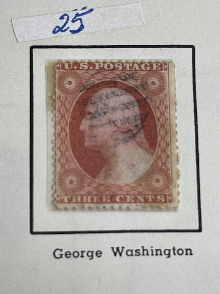 US 1857 #26 George Washington 3c Red Type III F-VF Grid Cancel Used