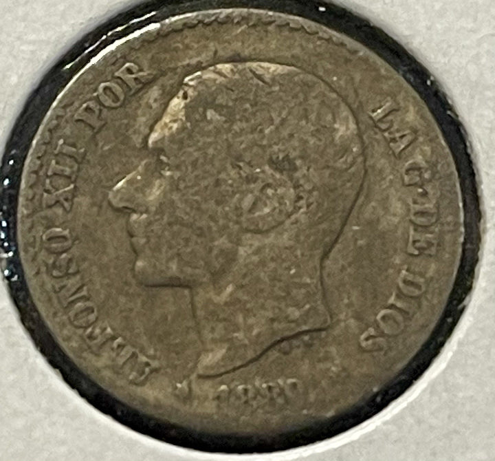 1880 Spain Alfonso VII - 50 Centimos World Silver Coin (.835) KM# 685