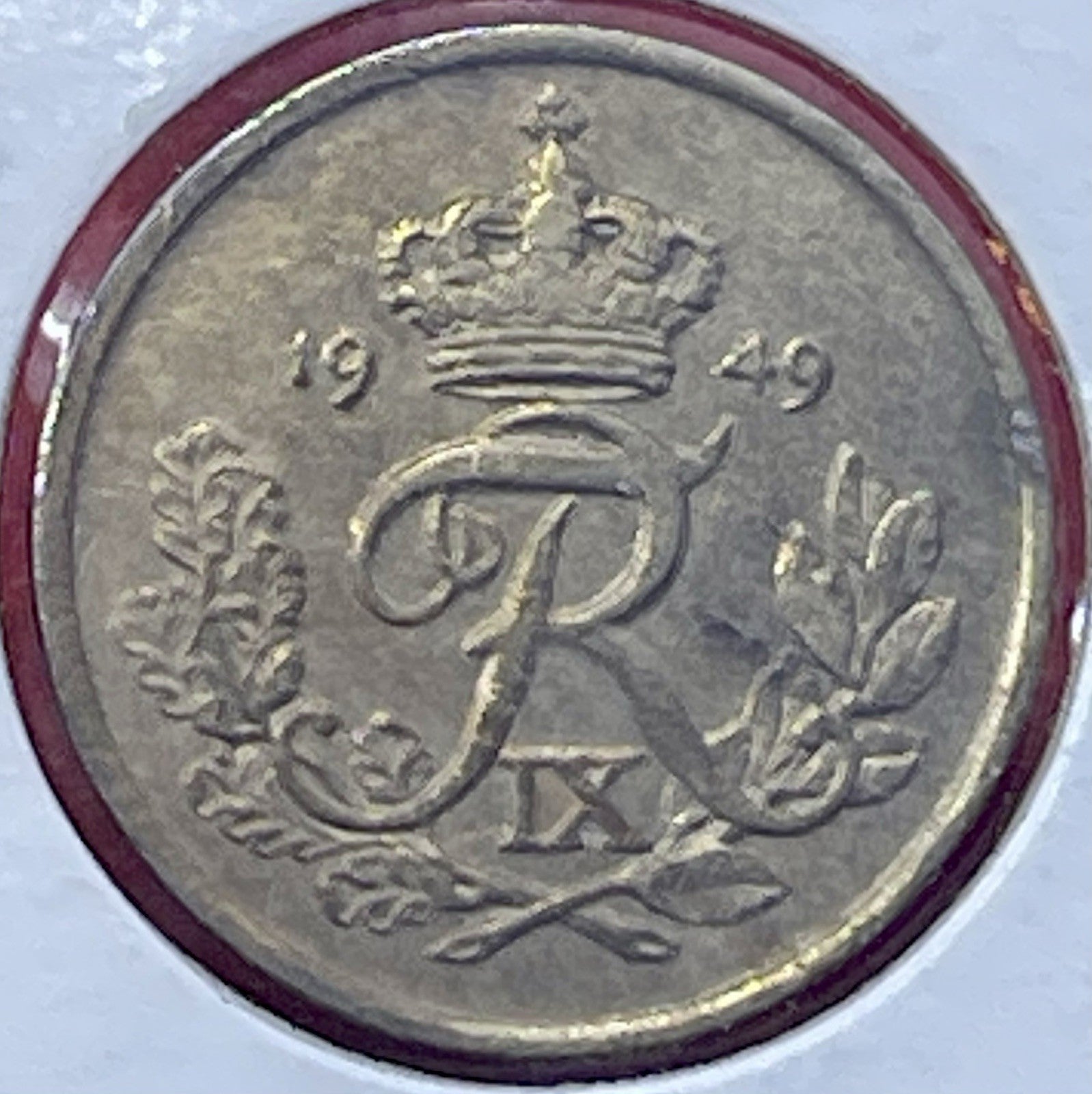 1949 Denmark 25 Øre Copper Nickel Coin Crown Above Wreath KM#842.2