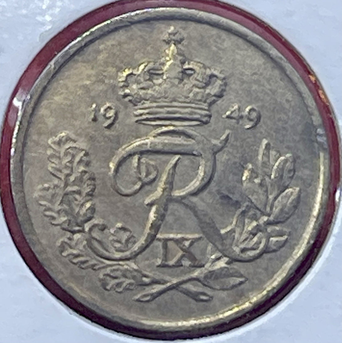 1949 Denmark 25 Øre Copper Nickel Coin Crown Above Wreath KM#842.2