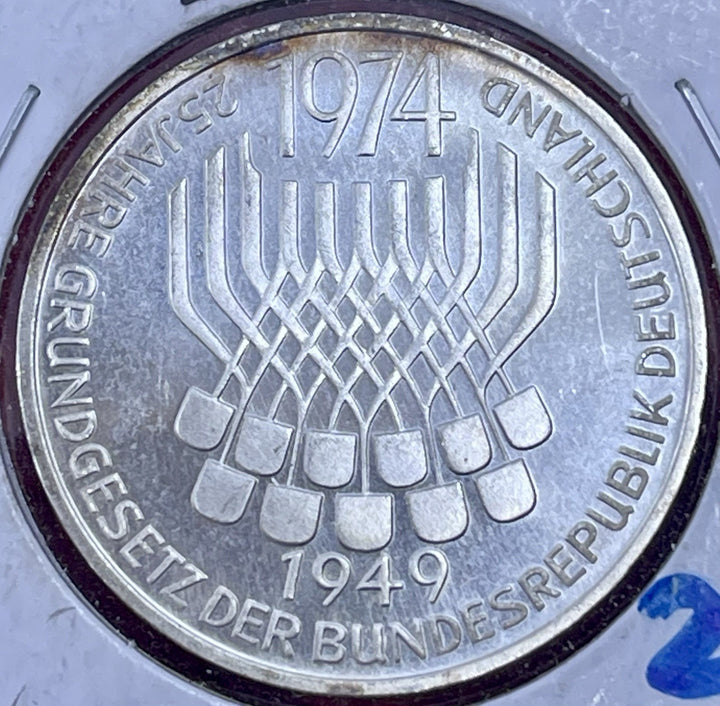 1974 F Germany Federal Republic 5 Marks Silver Proof Coin KM#138