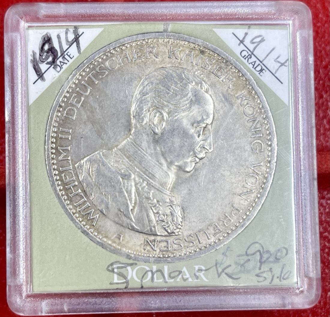 1914-A German Prussia Funf 5 Mark 0.900 Silver Coin Excellent Condition