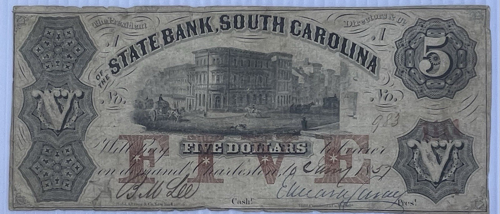 1861 $2 BILL SOUTH CAROLINA BANK NOTE LARGE CURRENCY OLD PAPER MONEY CIVIL WAR