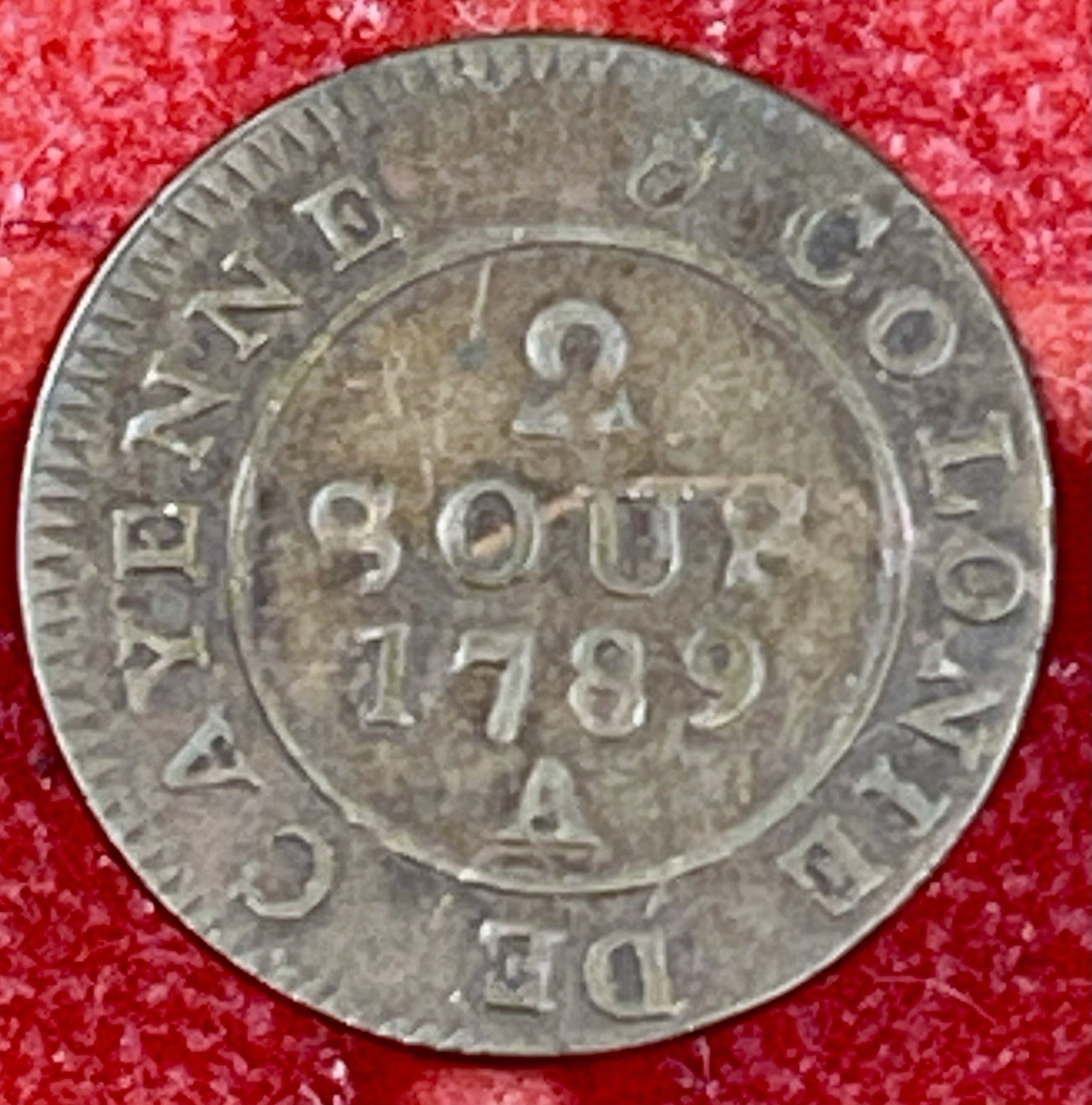 French Guiana 1789 A 2 Sous A Mint Paris Colonial Cayenne Billon CoinFrench