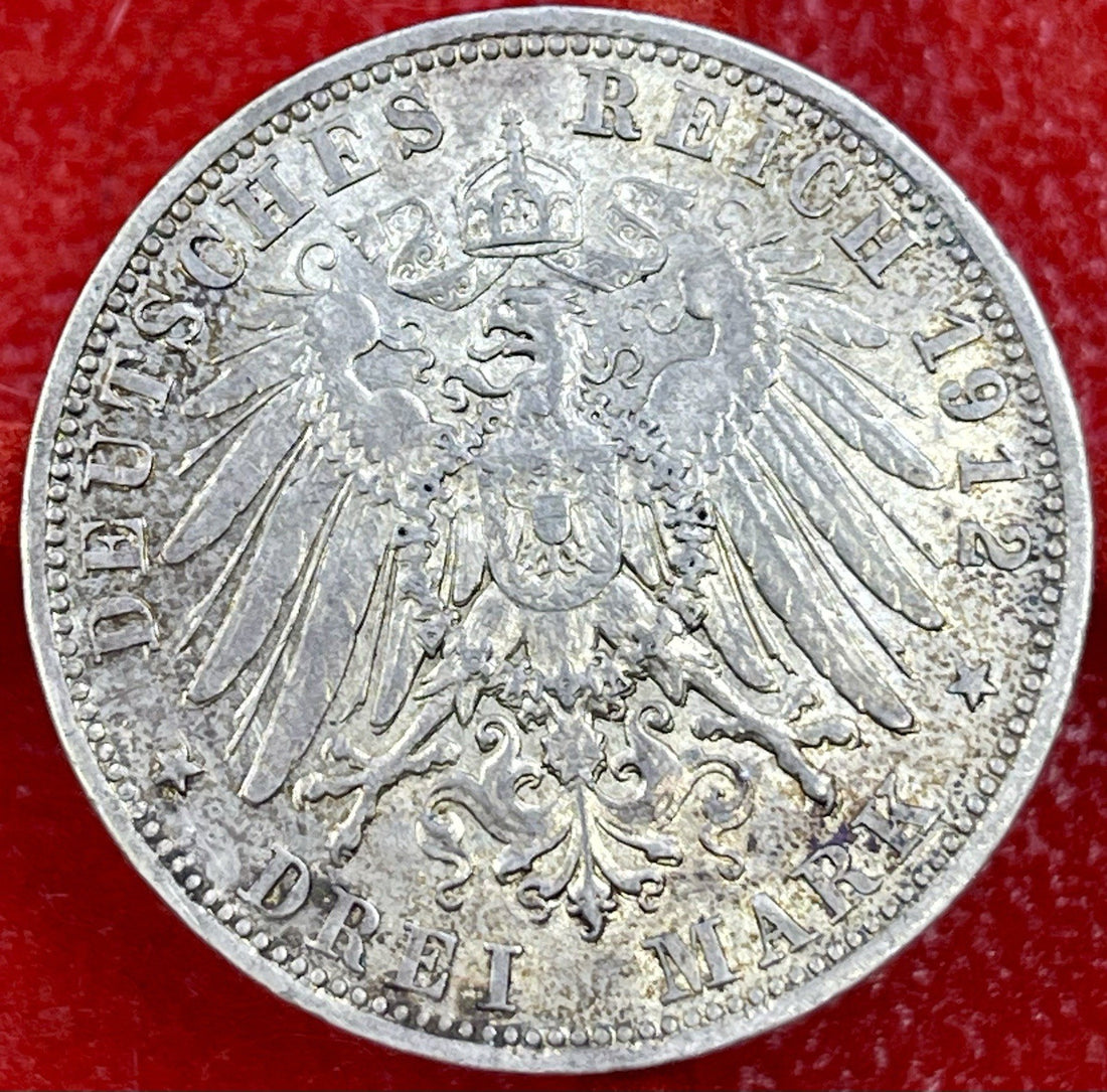 1913-D Bavaria German States 3 Mark Silver Coin Germany KM 996