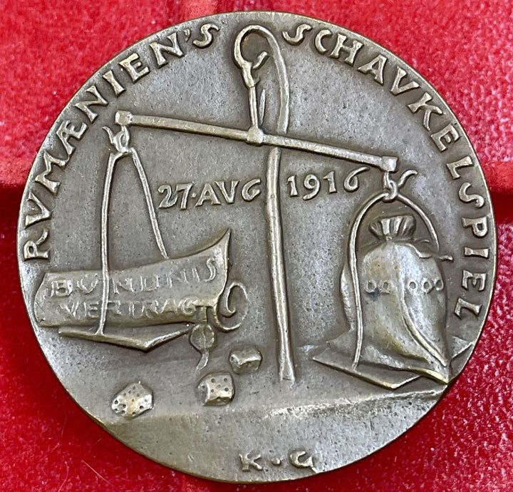 Karl Goetz Medal – Kienast 181: “Rumania Enters the War” (1916) Satirical Medal