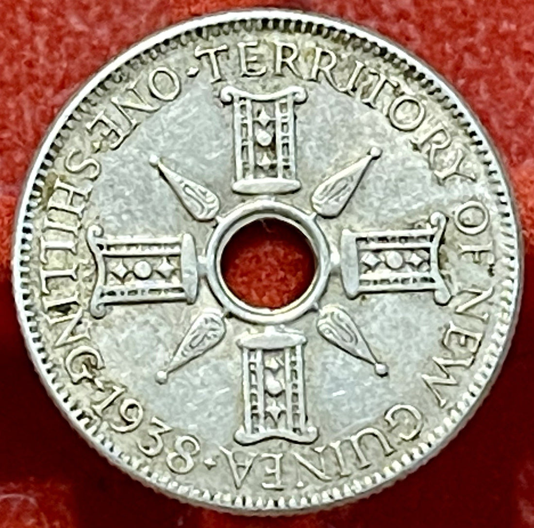 SILVER - Quarter-Sized - 1938 New Guinea 1 Shilling - World Silver Coin