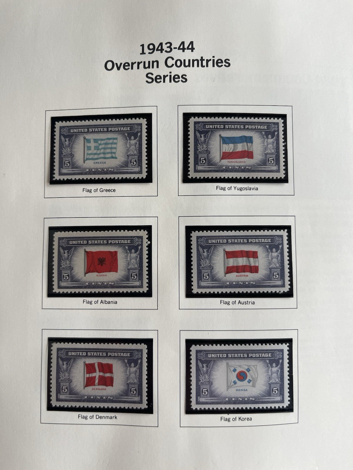 1943-1944 Overrun Countries Series Collectable Postage Stamps 6 Stamps Unhindged