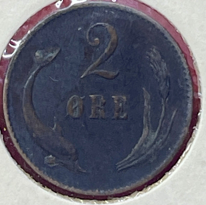 1874 DENMARK 2 ORE - AU -  Excellent Rare Date Coin