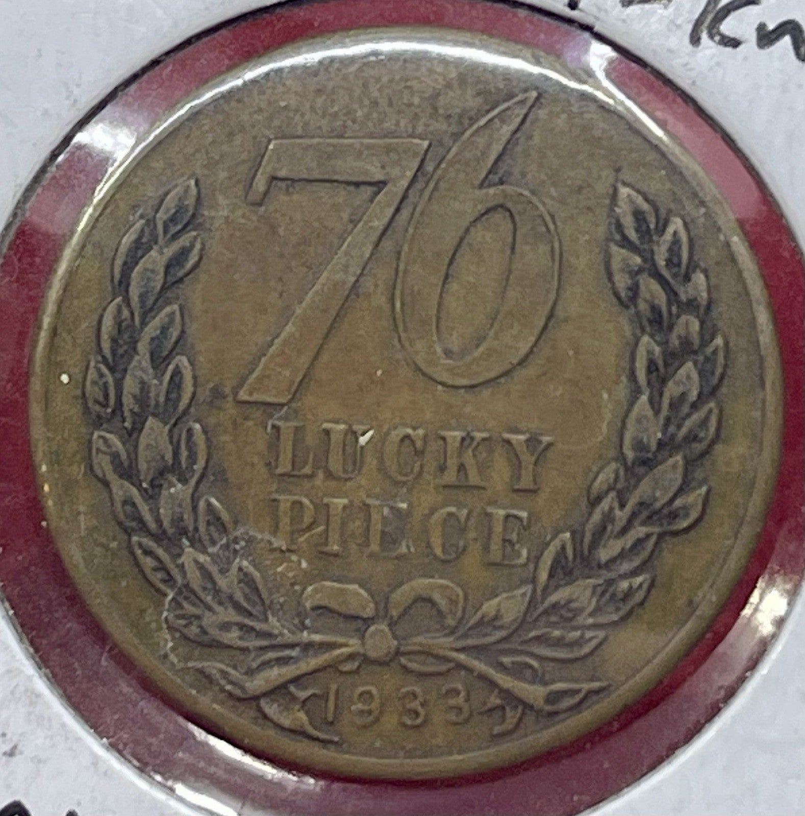 1933 Lucky Anti-Knock of 76 Pocket Piece Token Approx. 1" Good Luck Vintage Coin