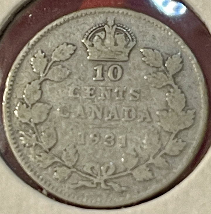 Canada King George V Silver 10 Cents 1931 Coin
