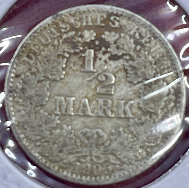 1906-A Germany 1/2 Mark Silver Coin