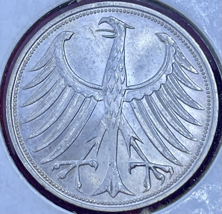 🇩🇪 West Germany 5 mark 1965 "F" 0.625 KM-112  Silver Coin UNC
