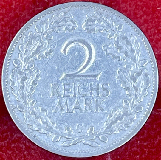 GERMAN 2 MARK Reichsmark 1926 G WEIMAR REPUBLIC Eagle Silver Coin RARE NICE
