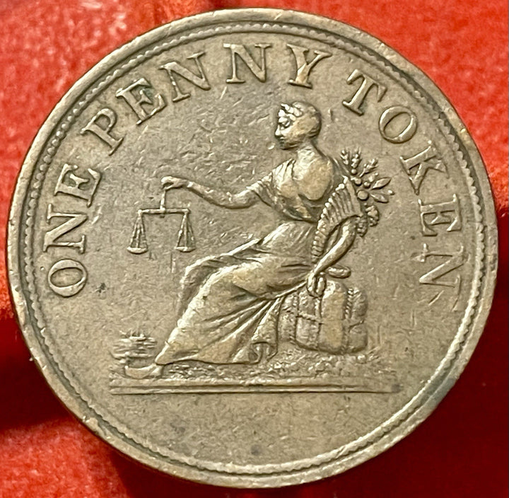1812 British One Penny Token – Britannia Seated – Pre-Decimal Copper Coin Token