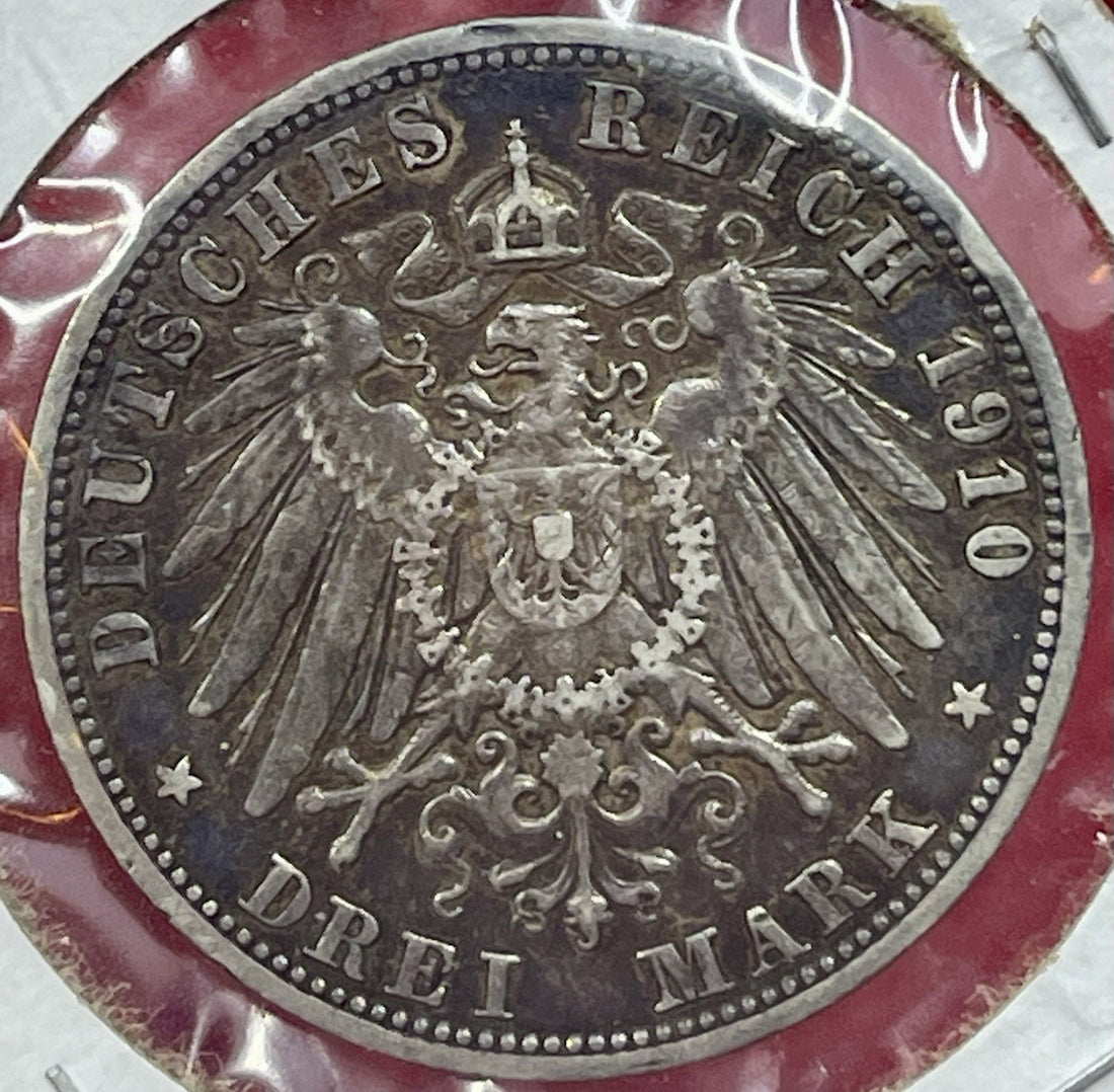 GERMANY. 1910, 3 Mark, Silver - Kaiser Wilhelm I, Prussia Eagle Berlin A Coin