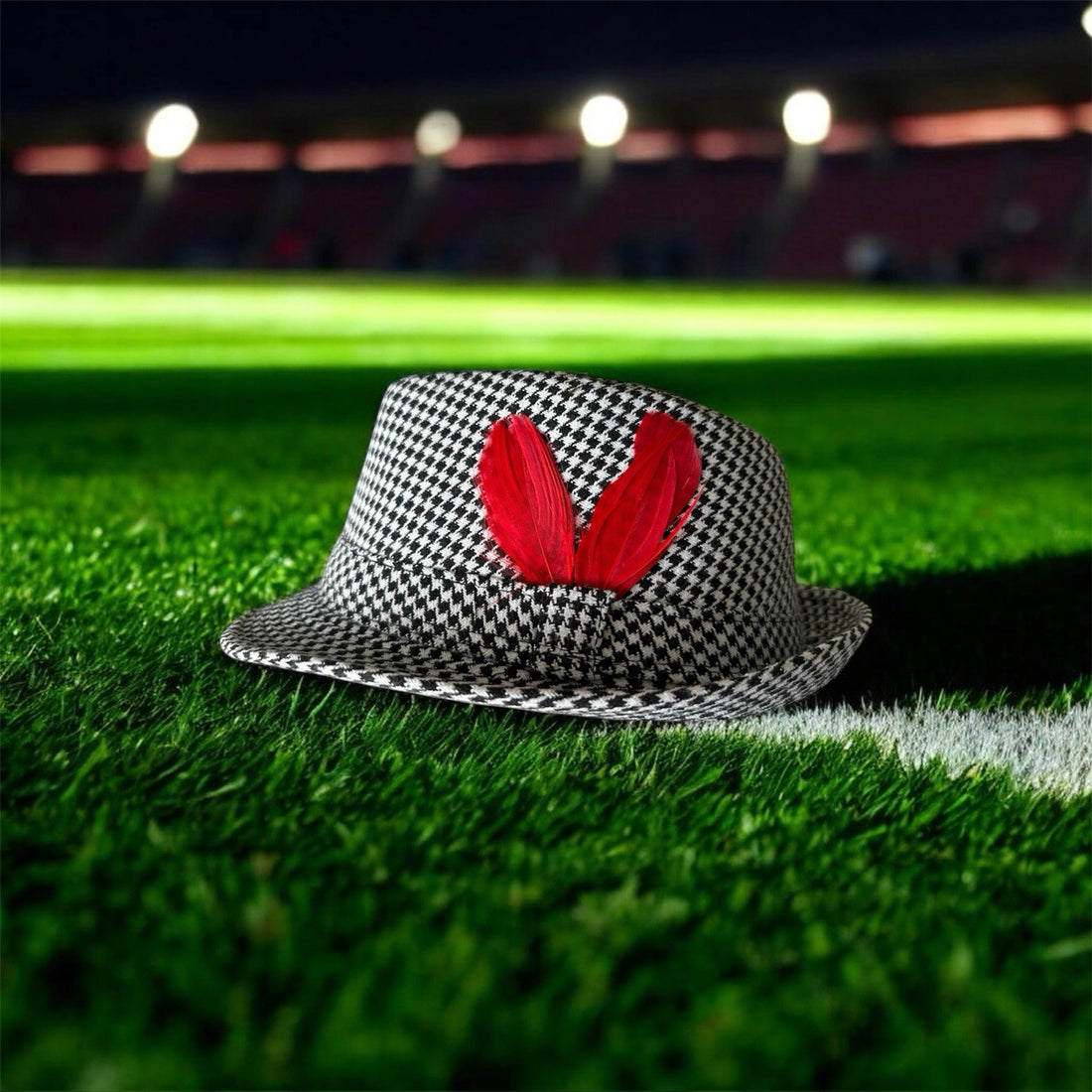 Saturday Smack Houndstooth Game Day Fedora Large Size 7-3/8 - Cool Coins & Notes