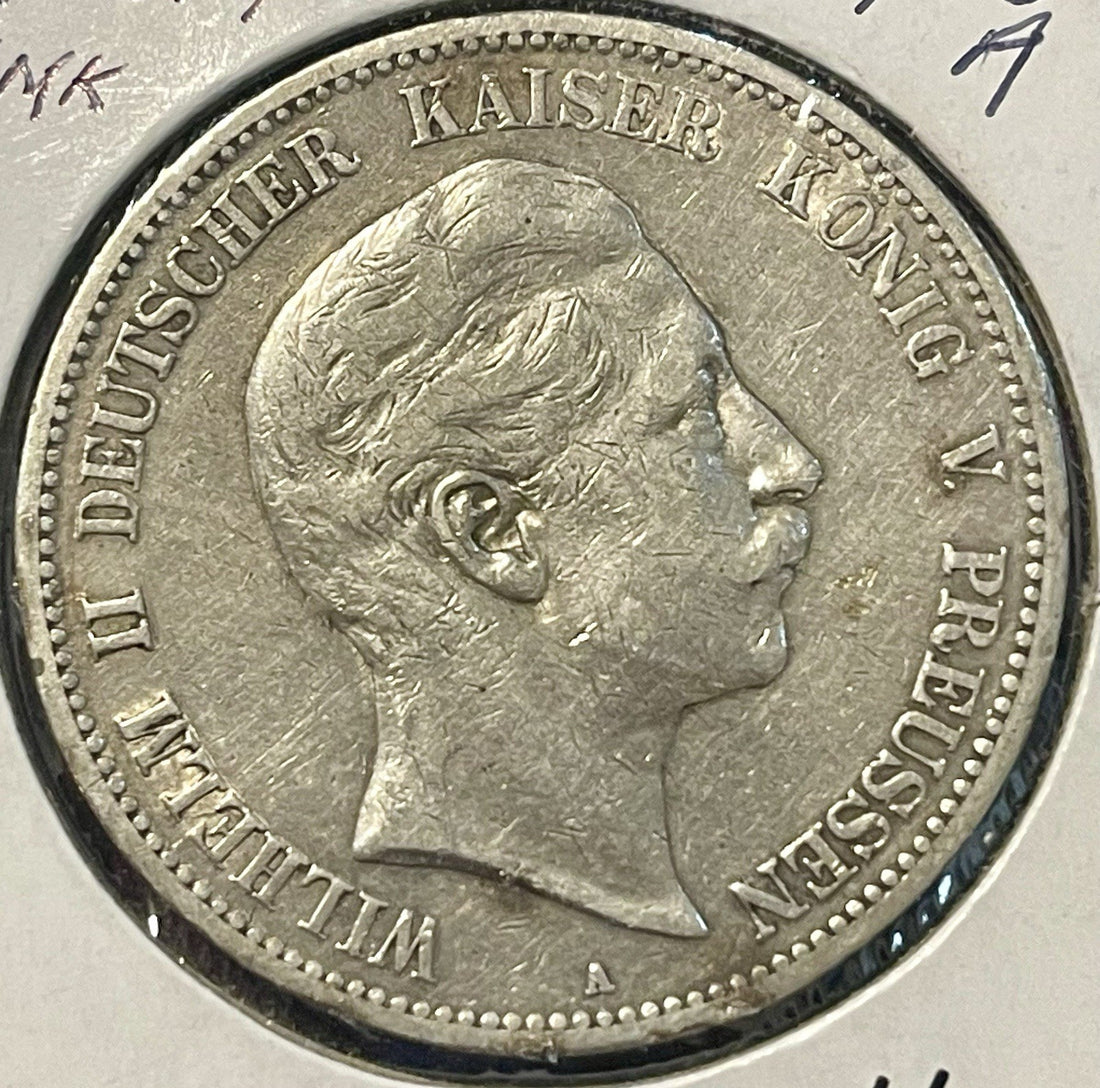 1902 A Germany Prussia 5 Mark Funf Reich Wilhelm II Empire Silver Coin