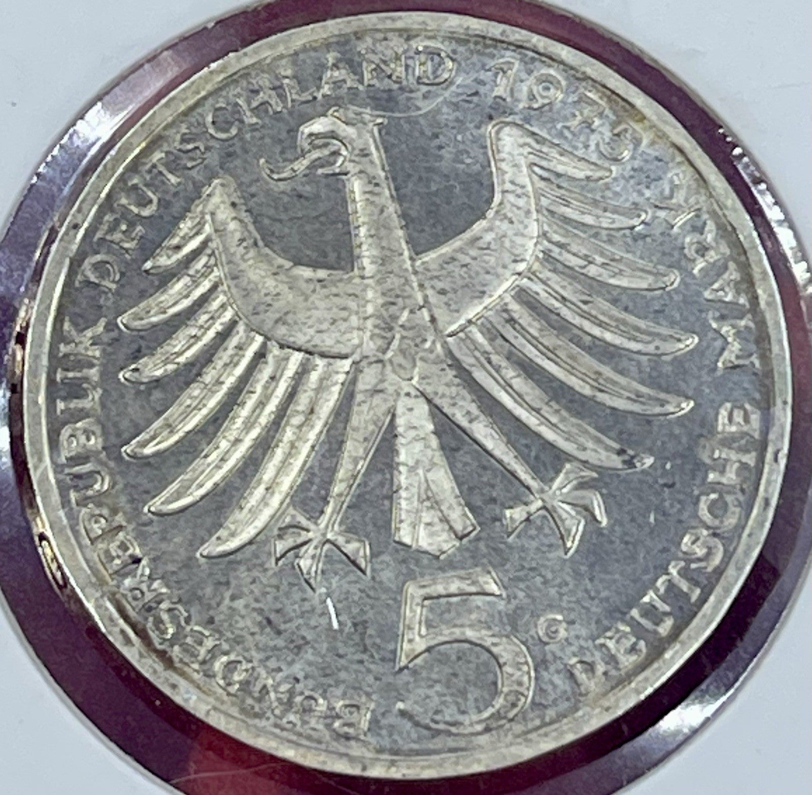 1975-G Germany 5 Mark SILVER Schweitzer (0.625 fine,  0.225 oz ASW) Coin