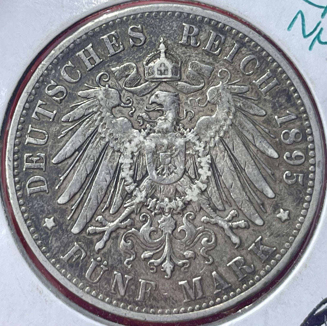 1895 F SILVER KINGDOM OF WURTTEMBERG GERMAN STATES 5 MARK