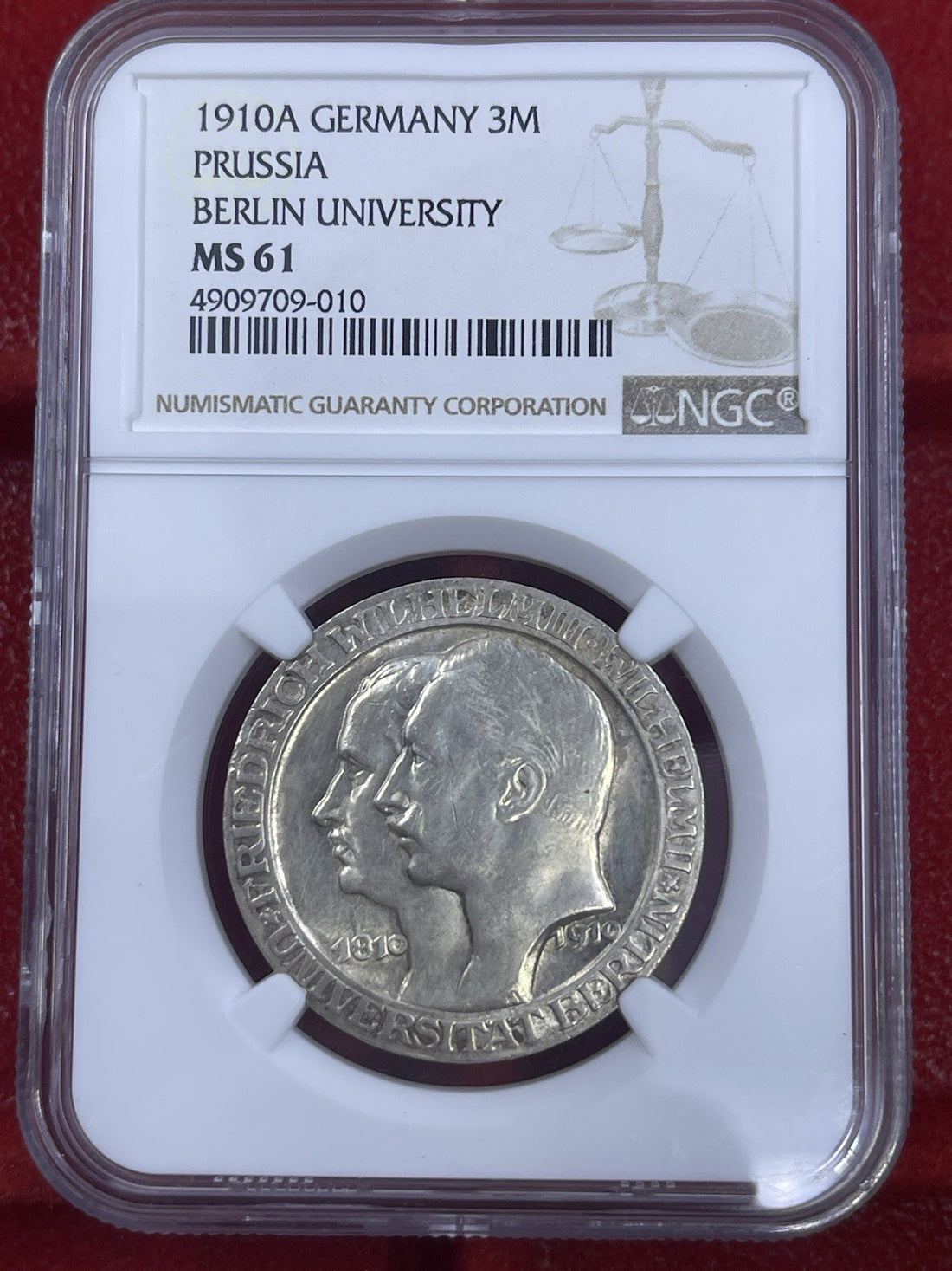 1912 GERMANY SILVER 3 MARK PRUSSIA WILHELM II NGC MS 61 NICE LUSTER