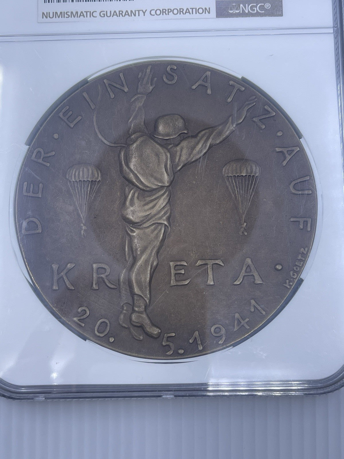 1941 Karl Goetz “Airborne Troops At Crete” Kienast -587 NGC 62 BN Medal