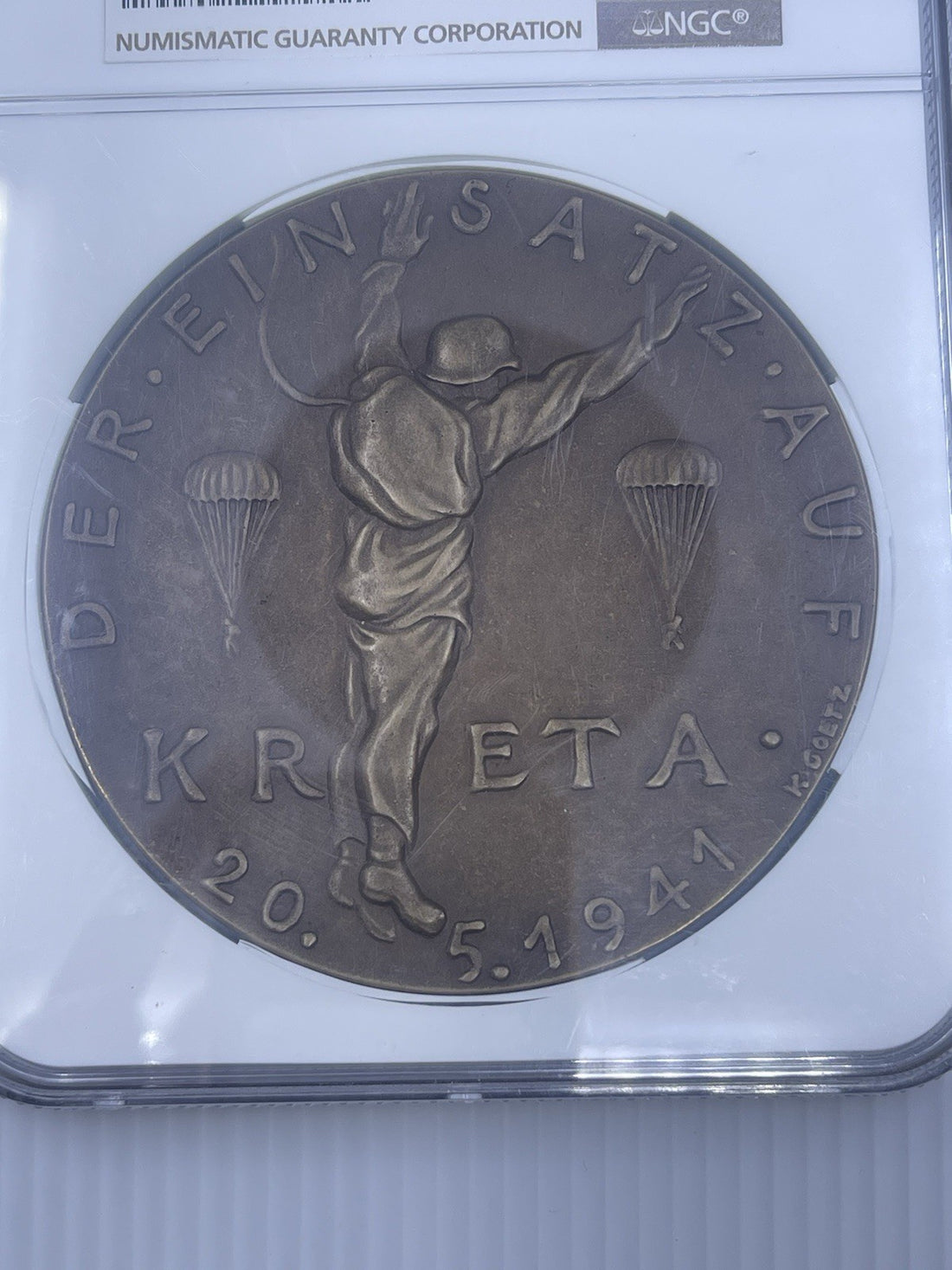 1941 Karl Goetz “Airborne Troops At Crete” Kienast -587 NGC 62 BN Medal